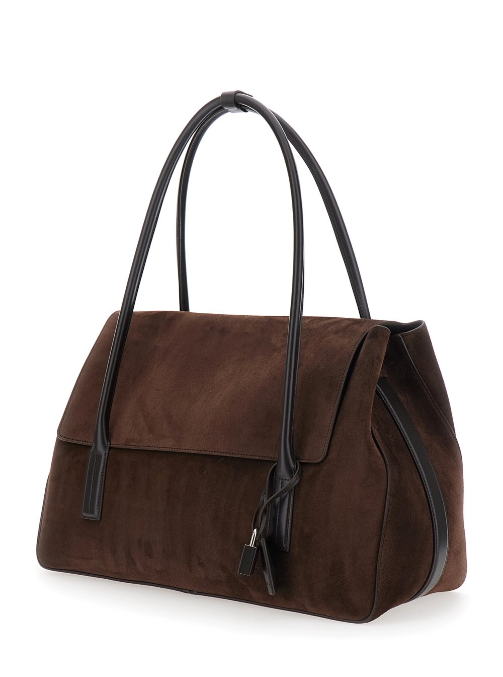Tom Ford Borsa a Spalla Large con Dettagli Lucchetto sul Fronte in Suede Marrone Donna, view 2