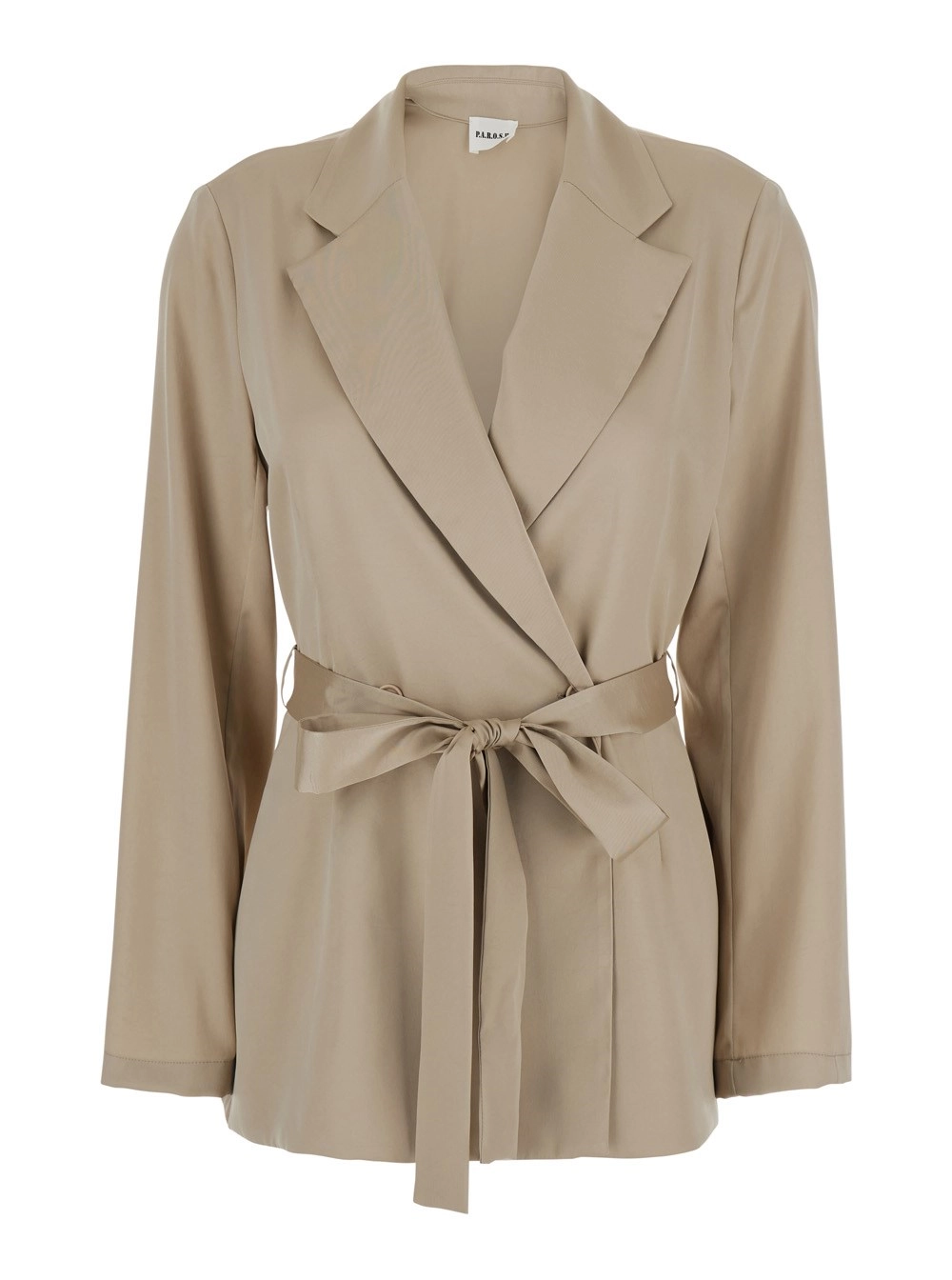 P.A.R.O.S.H. Giacca Doppiopetto con Revers Classici e Cintura sul Fronte in Tessuto Tecnico Beige Donna
