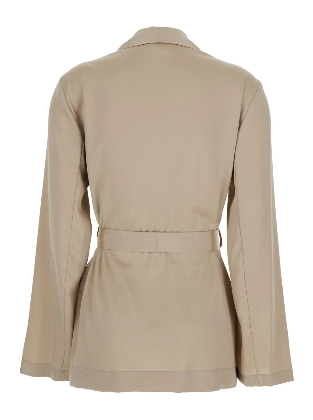 P.A.R.O.S.H. Giacca Doppiopetto con Revers Classici e Cintura sul Fronte in Tessuto Tecnico Beige Donna, view 2