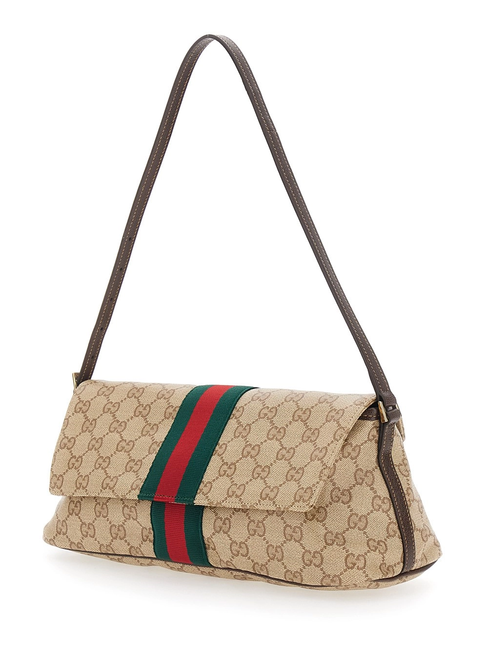 Gucci Borsa a Spalla 'Madison' Media con Nastro Web in Tela GG Supreme Beige Donna, view 2