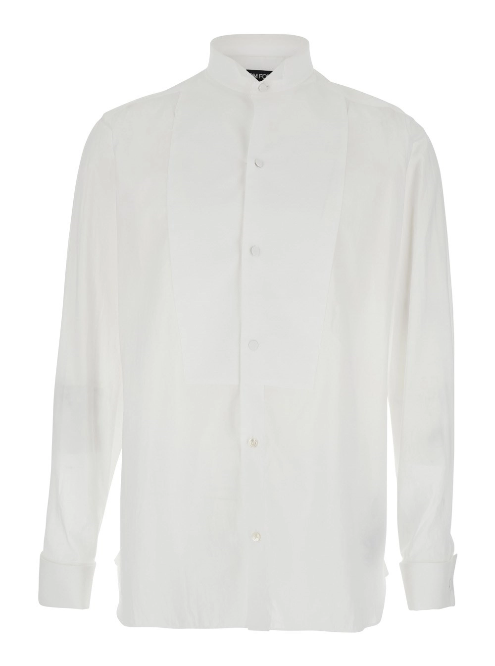 Tom Ford Camicia Bianca con Chiusura con Bottoni Tono su Tono in Cotone Uomo