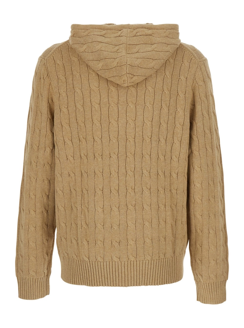 Polo Ralph Lauren Cardigan con Cappuccio con Coulisse e Patch Cavallino sul Fronte in Cotone Beige Uomo, view 2