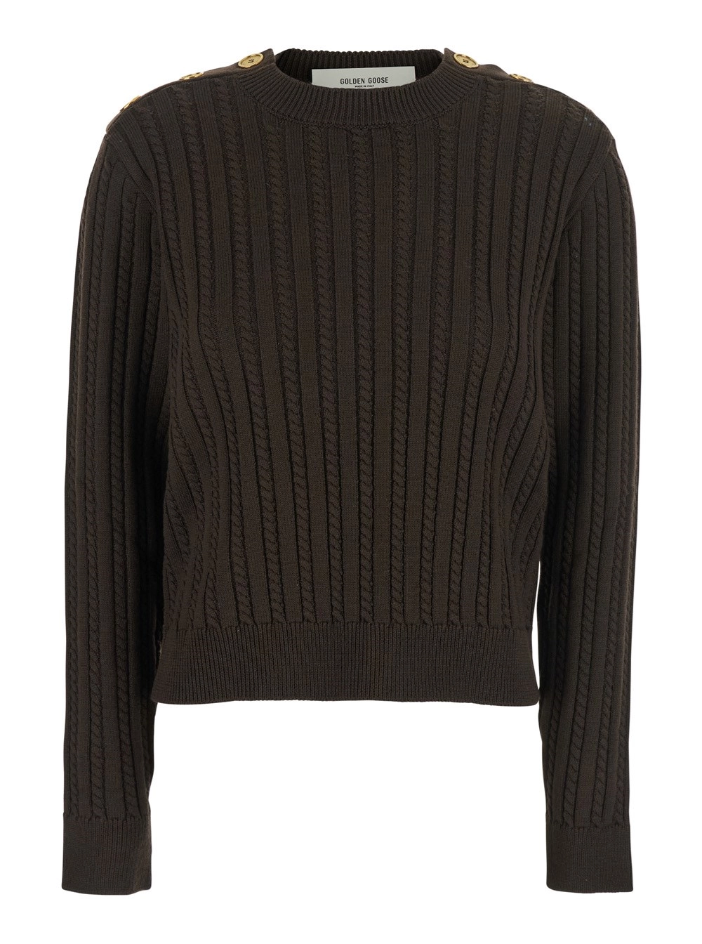 Golden Goose Maglione Girocolo con Lavorazione Intrecciata in Lana Marrone Donna