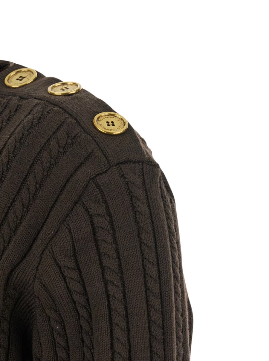 Golden Goose Maglione Girocolo con Lavorazione Intrecciata in Lana Marrone Donna, view 3