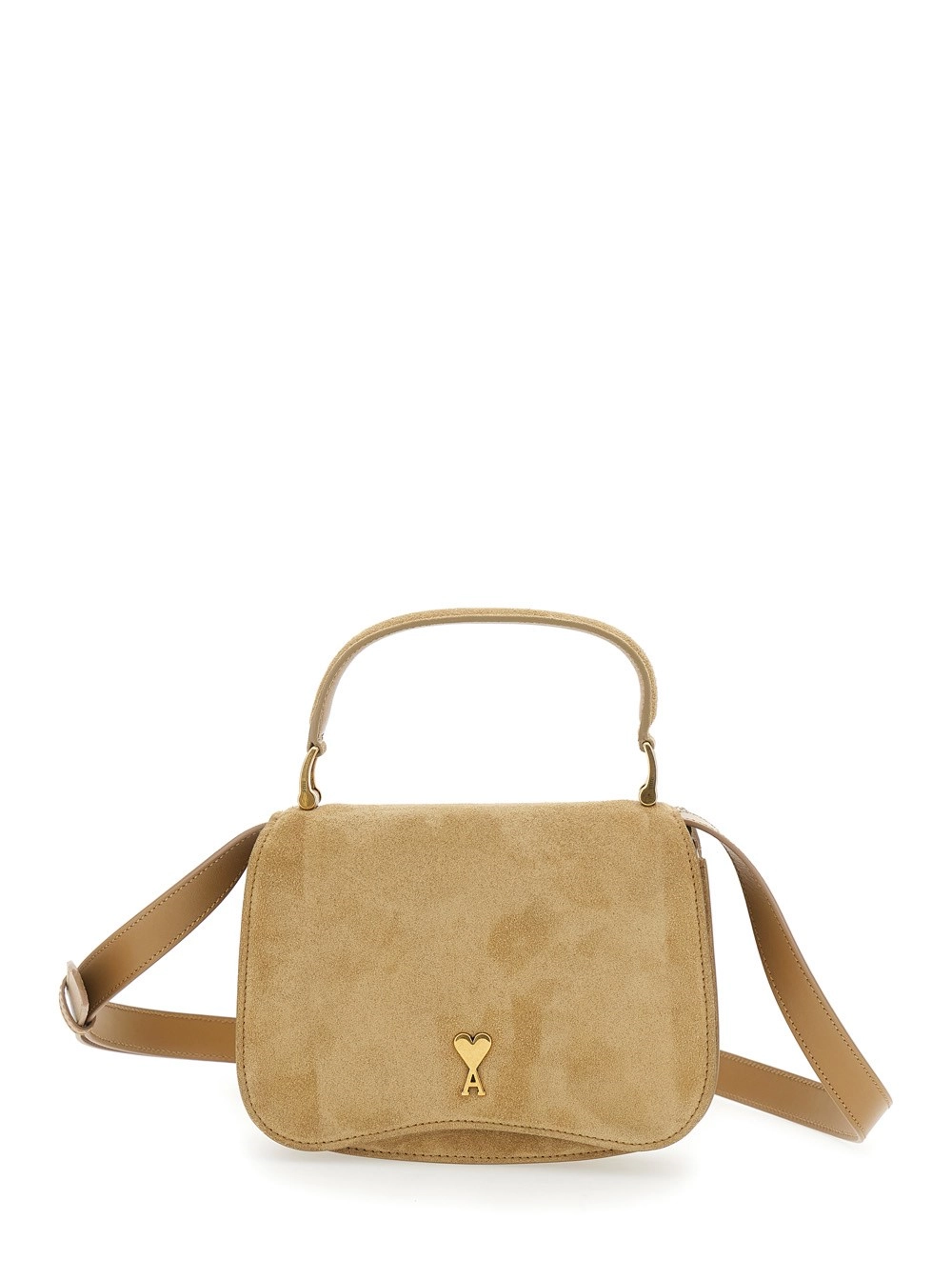 AMI Paris Borsa a Mano 'Paris Paris' con Patch ADC sul Fronte e Tracolla Regolabile e Removibile in Pelle Scamosciata Beige Donna