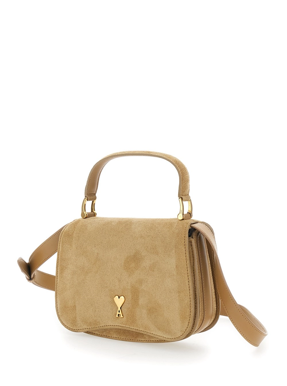 AMI Paris Borsa a Mano 'Paris Paris' con Patch ADC sul Fronte e Tracolla Regolabile e Removibile in Pelle Scamosciata Beige Donna, view 2