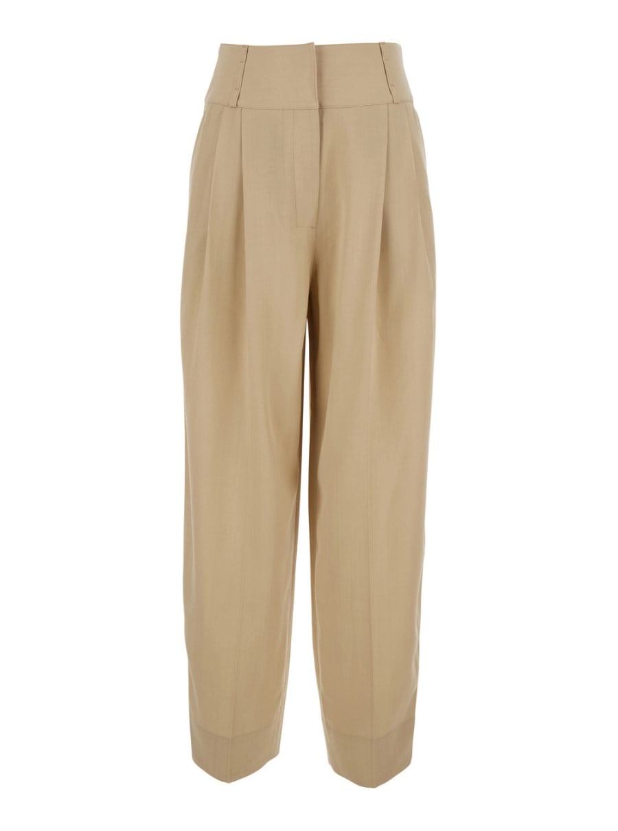 Toteme Pantaloni con chiusura nascosta e pences sul fronte in misto lana beige donna