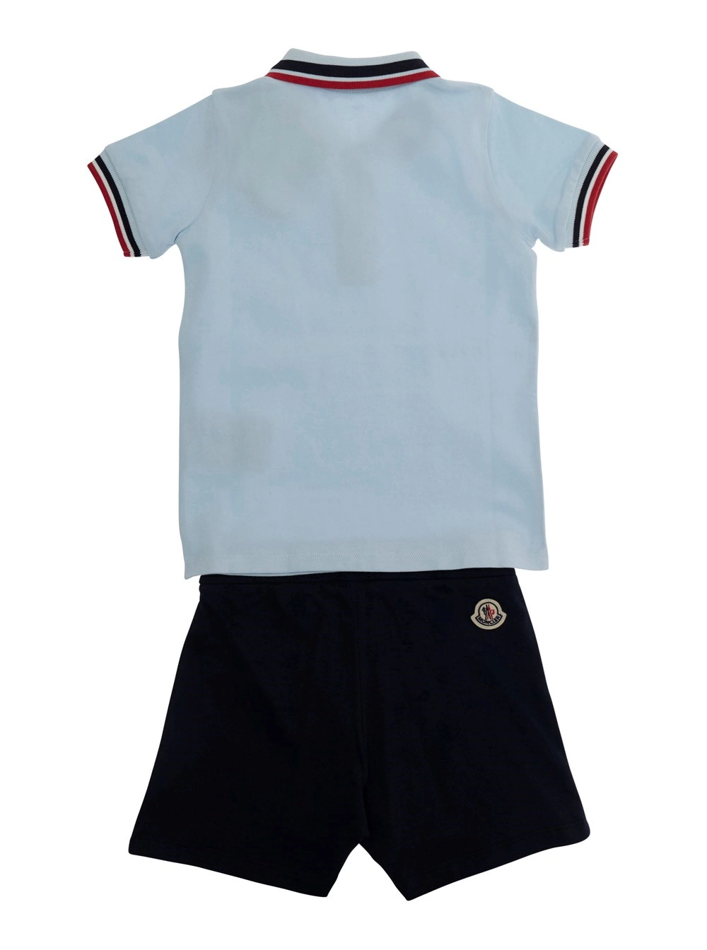 Moncler kids Completo polo e shorts con dettagli a righe con logo lettering e patch logo in cotone multicolor baby, view 2
