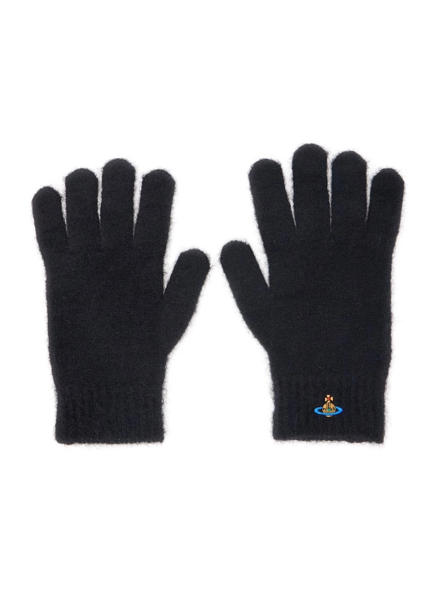 Vivienne Westwood Guanti con Logo Orb Ricamato sul Fronte in Misto Lana Neri Unisex