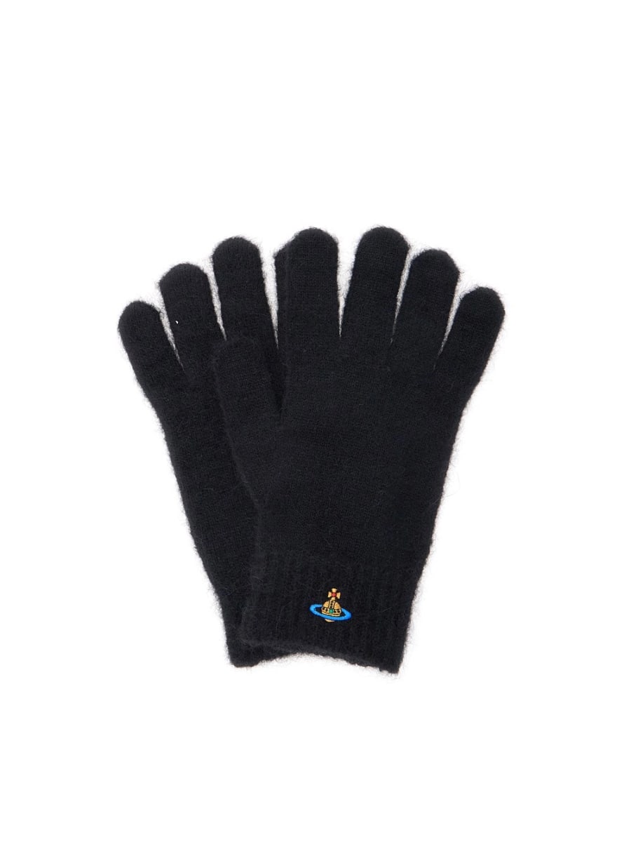 Vivienne Westwood Guanti con Logo Orb Ricamato sul Fronte in Misto Lana Neri Unisex, view 3