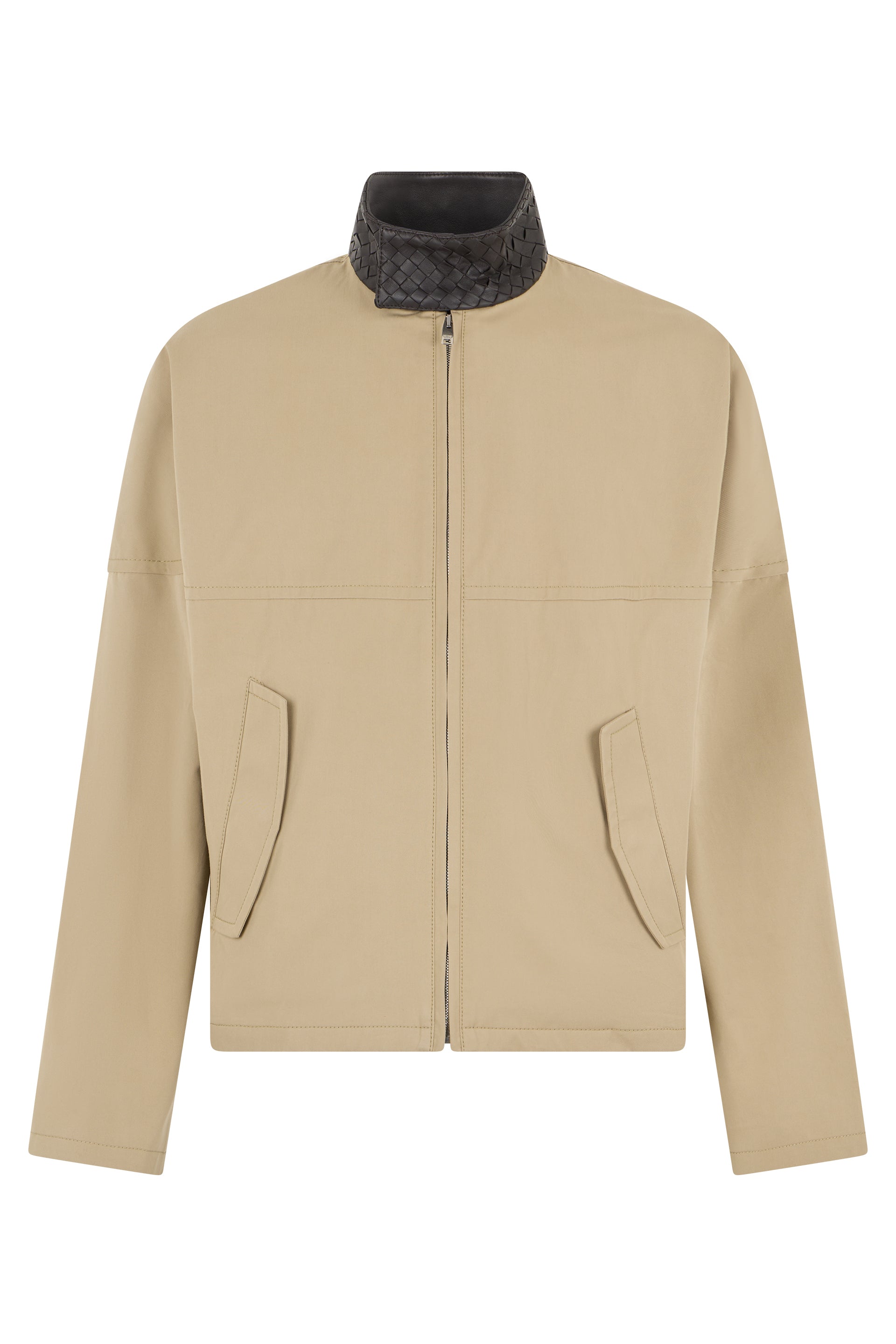 Bottega Veneta Giacca leggera in cotone con dettagli in pelle intrecciata