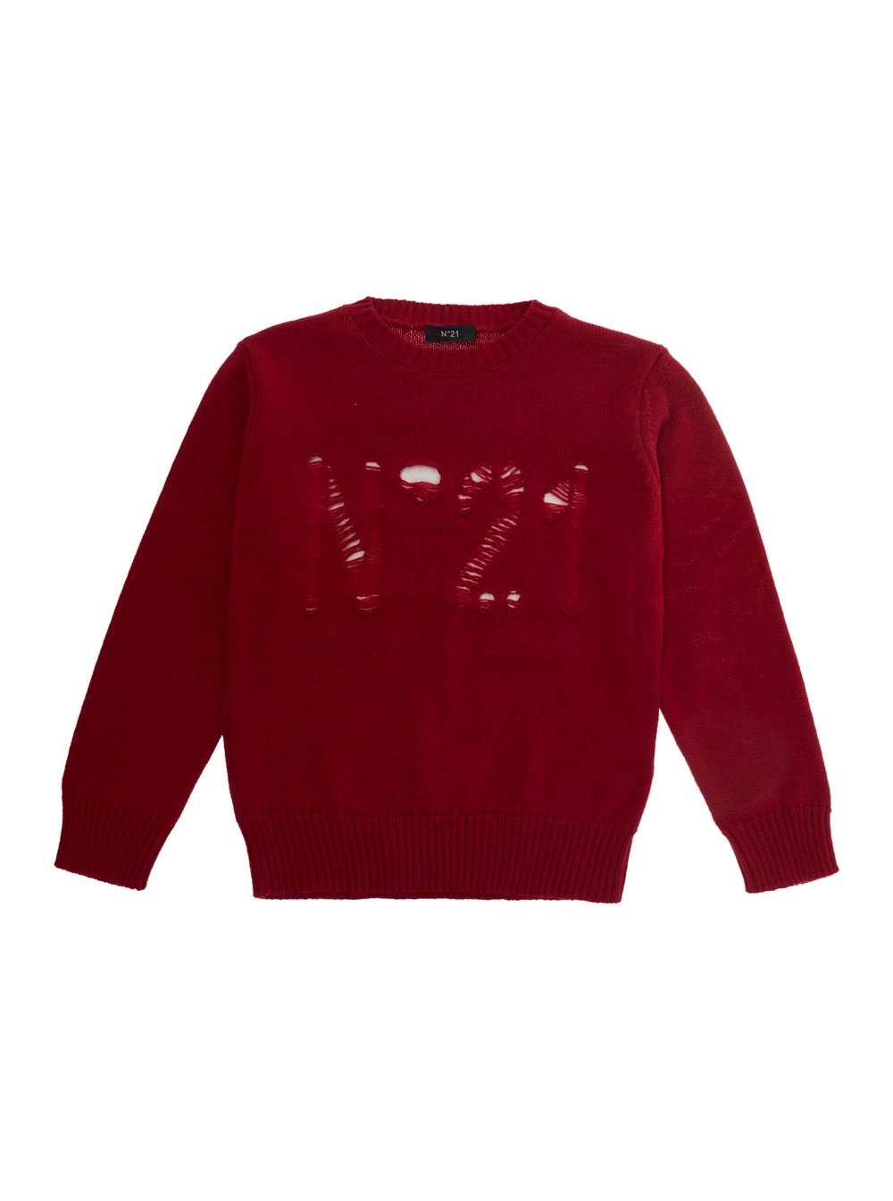 N°21 kids Maglione girocollo con ricamo logo sul fronte in misto lana rosso bambino