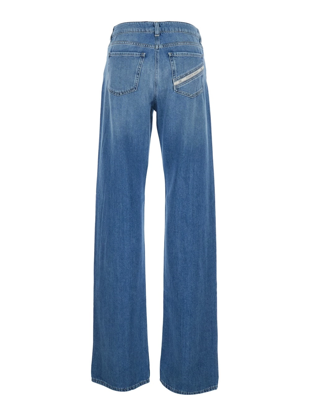 Elisabetta Franchi Jeans con Placca Logo sul Passante e Logo Lettering sul Retro in Denim Blu Donna, view 2