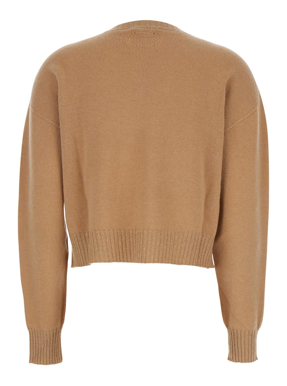 Twinset Maglione Girocollo con Spalle Scese e Dettagli a Coste in Lana Beige donna, view 2