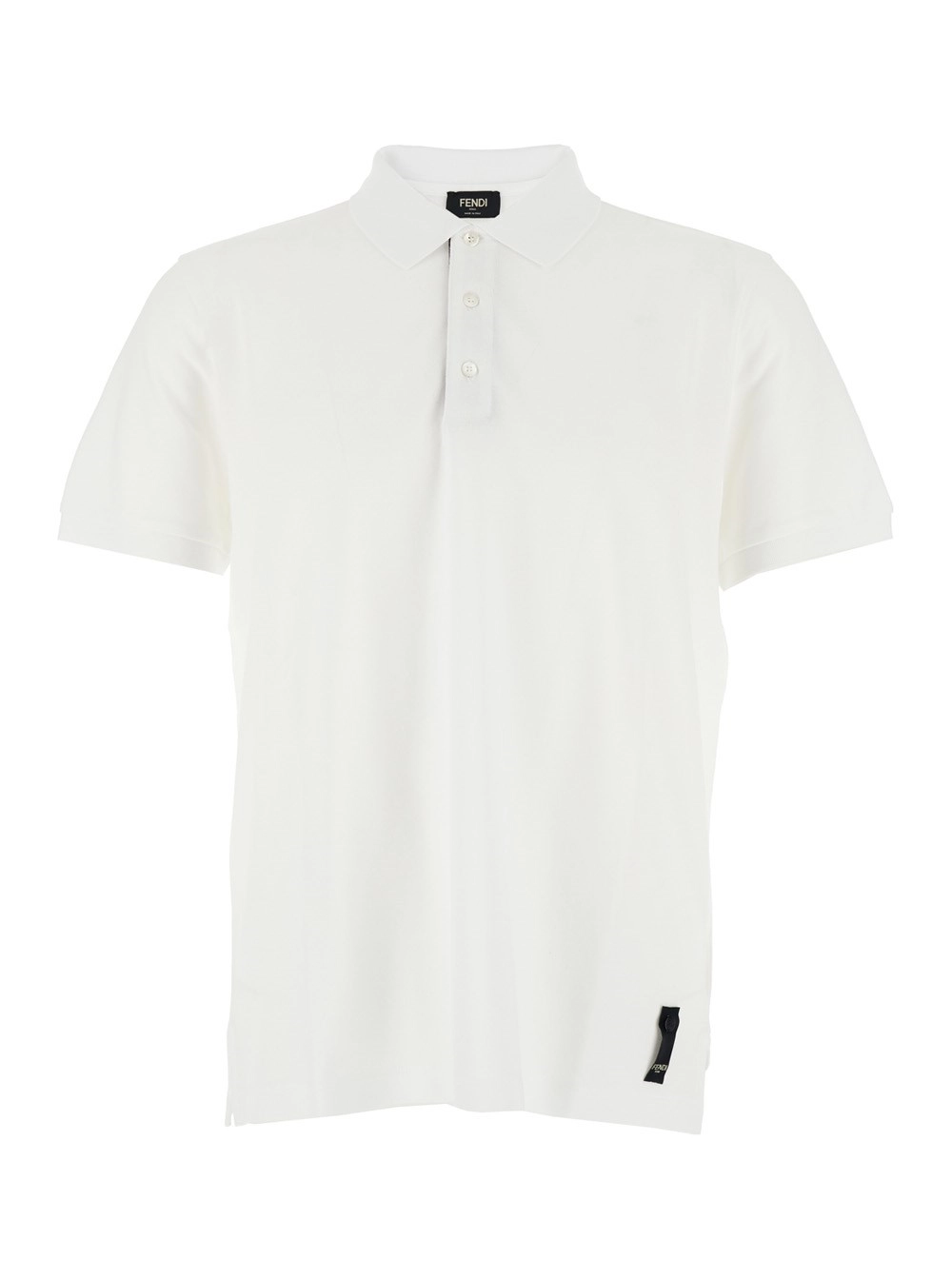 Fendi Polo con Patch Logo sul Fronte in Piquet di Cotone Bianca Uomo