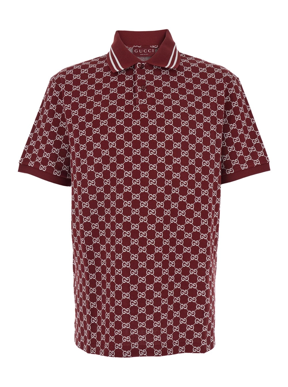 Gucci Polo con Colletto Classico con Dettaglio a Righe in Cotone GG Jacquard Rossa Uomo