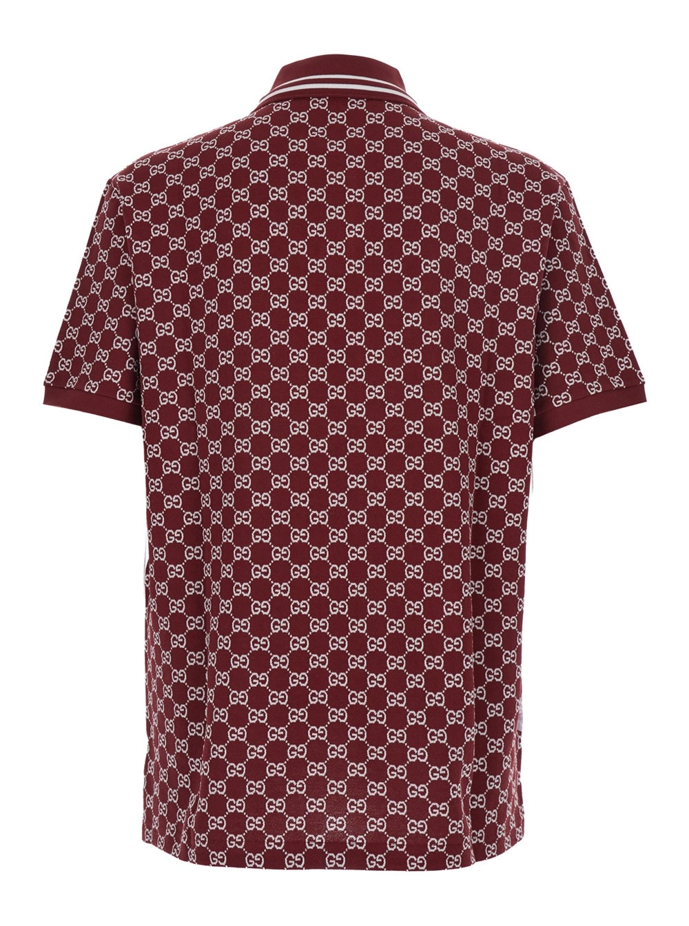 Gucci Polo con Colletto Classico con Dettaglio a Righe in Cotone GG Jacquard Rossa Uomo, view 2
