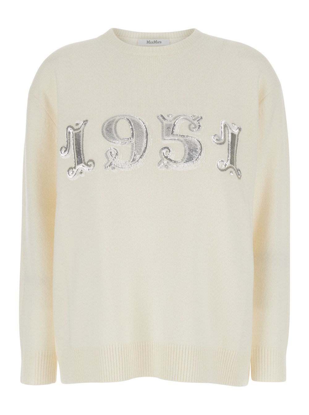 Max Mara Maglioncino con Logo 1951 in Lana e Cashmere Bianco Donna