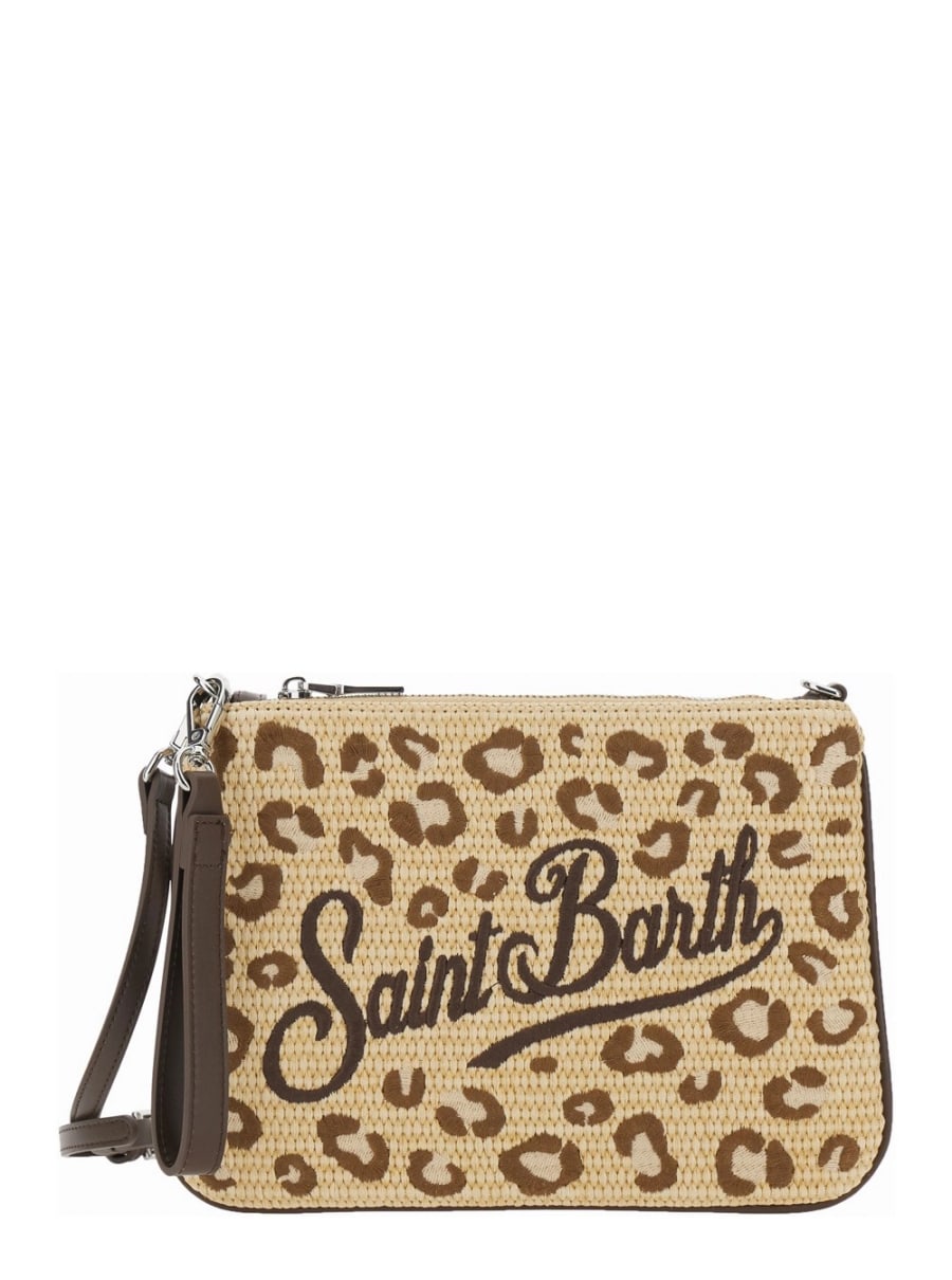 Mc2 saint barth kids Pochette 'Parisienne' con logo sul fronte e motivo animalier in paglia Beige bambina