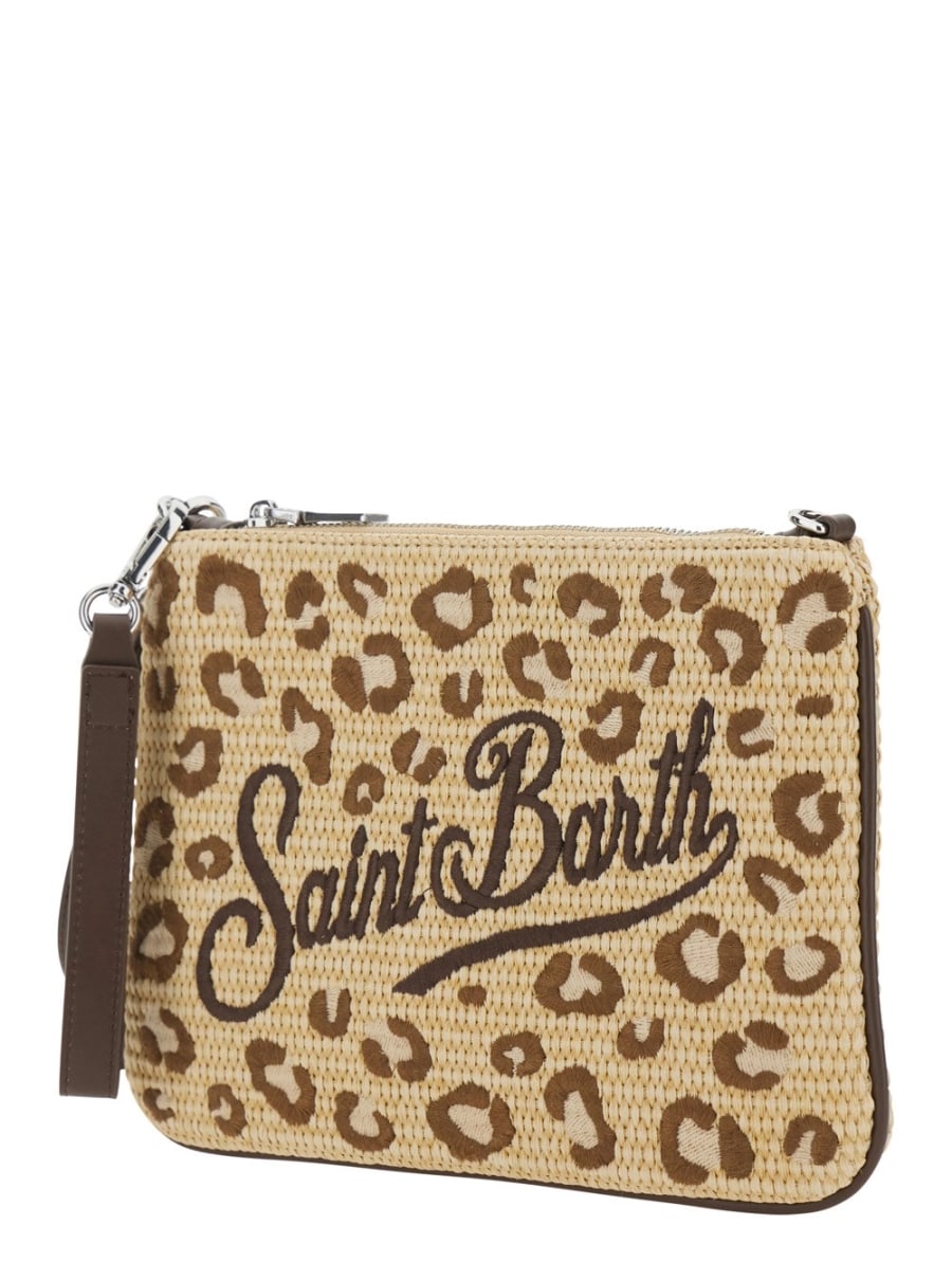 Mc2 saint barth kids Pochette 'Parisienne' con logo sul fronte e motivo animalier in paglia Beige bambina, view 2