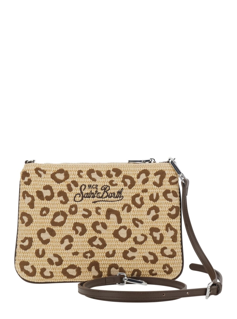 Mc2 saint barth kids Pochette 'Parisienne' con logo sul fronte e motivo animalier in paglia Beige bambina, view 4