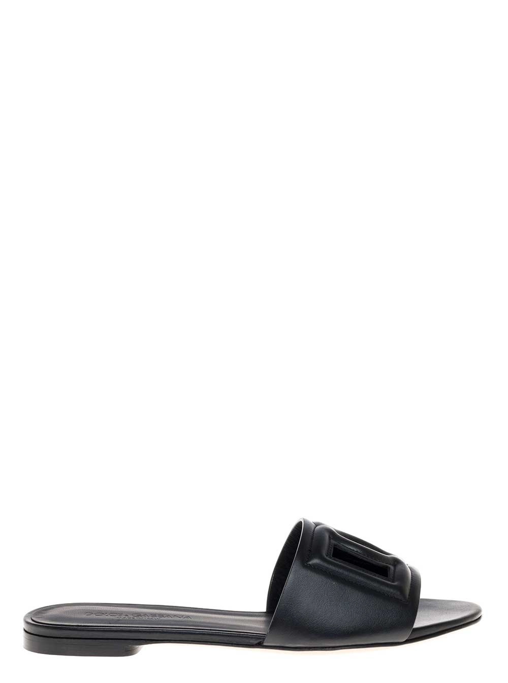 Dolce & Gabbana Sandali Slip-On con Dettaglio Cut-Out sul Fronte in Pelle Neri Donna