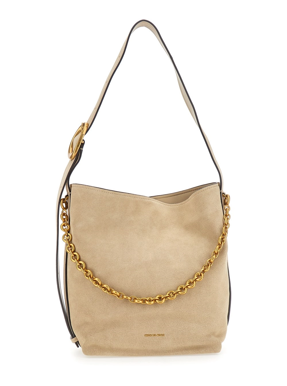 Michael michael kors Borsa a Spalla 'Nolita' con Dettaglio con Catena e Logo Lettering sul Fronte in Pelle Scamosciata Beige Donna