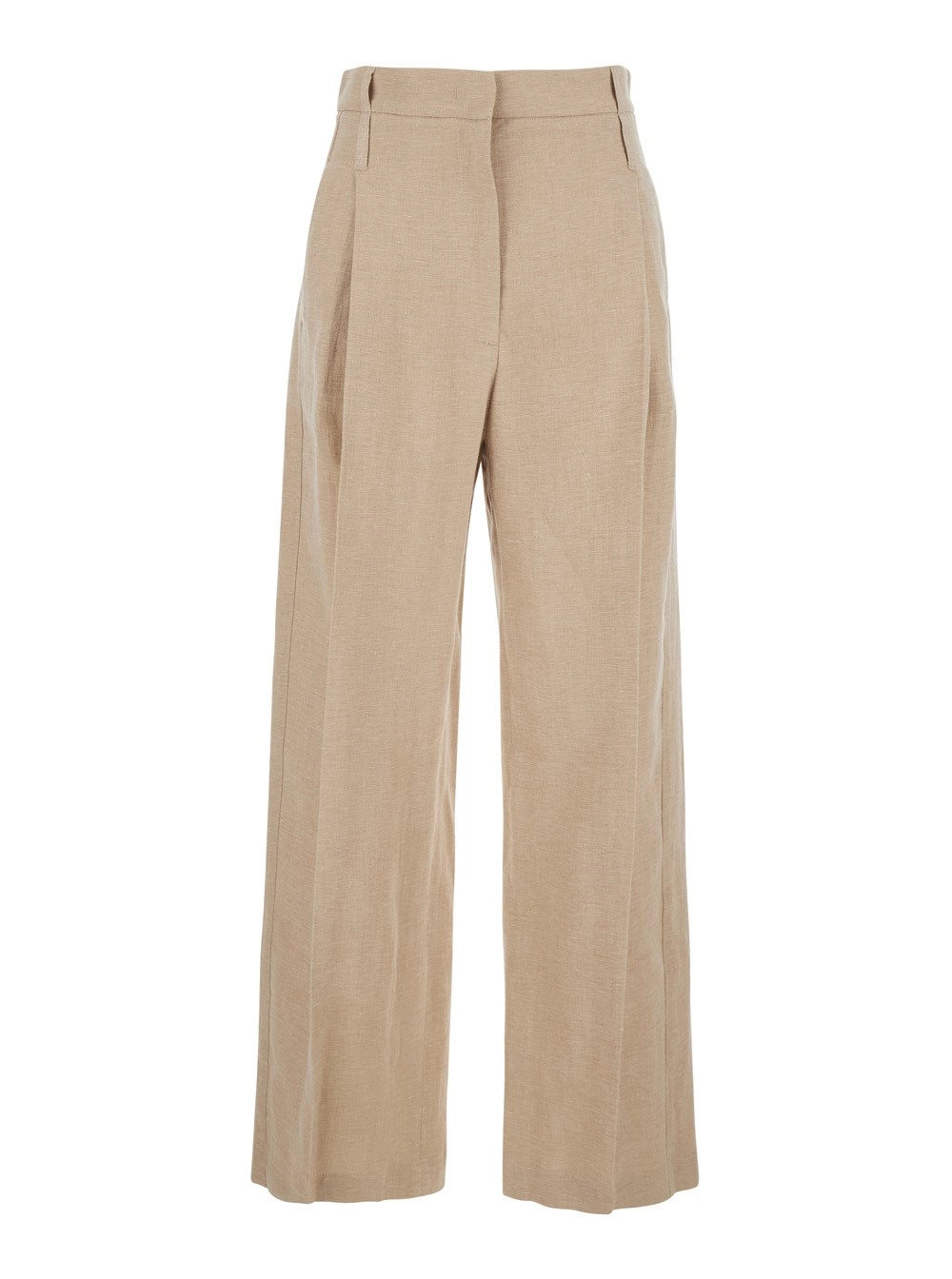 Tela Pantaloni con pieghe sul fronte in misto cotone e lino beige donna
