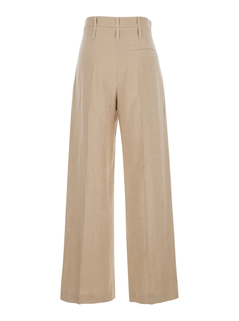 Tela Pantaloni con pieghe sul fronte in misto cotone e lino beige donna, view 2