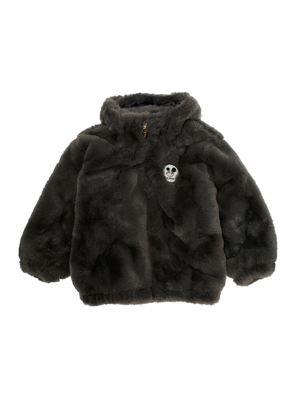 Mini rodini kids Giubbotto con Patch Logo sul Fronte in Eco Pelliccia Grigio Bambino