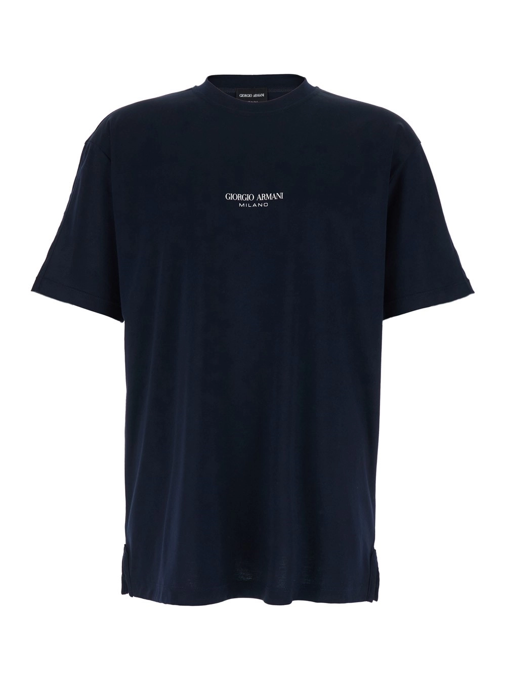 Giorgio Armani T-Shirt con Collo Rialzato e Logo sul Fronte in Cotone Blu Uomo
