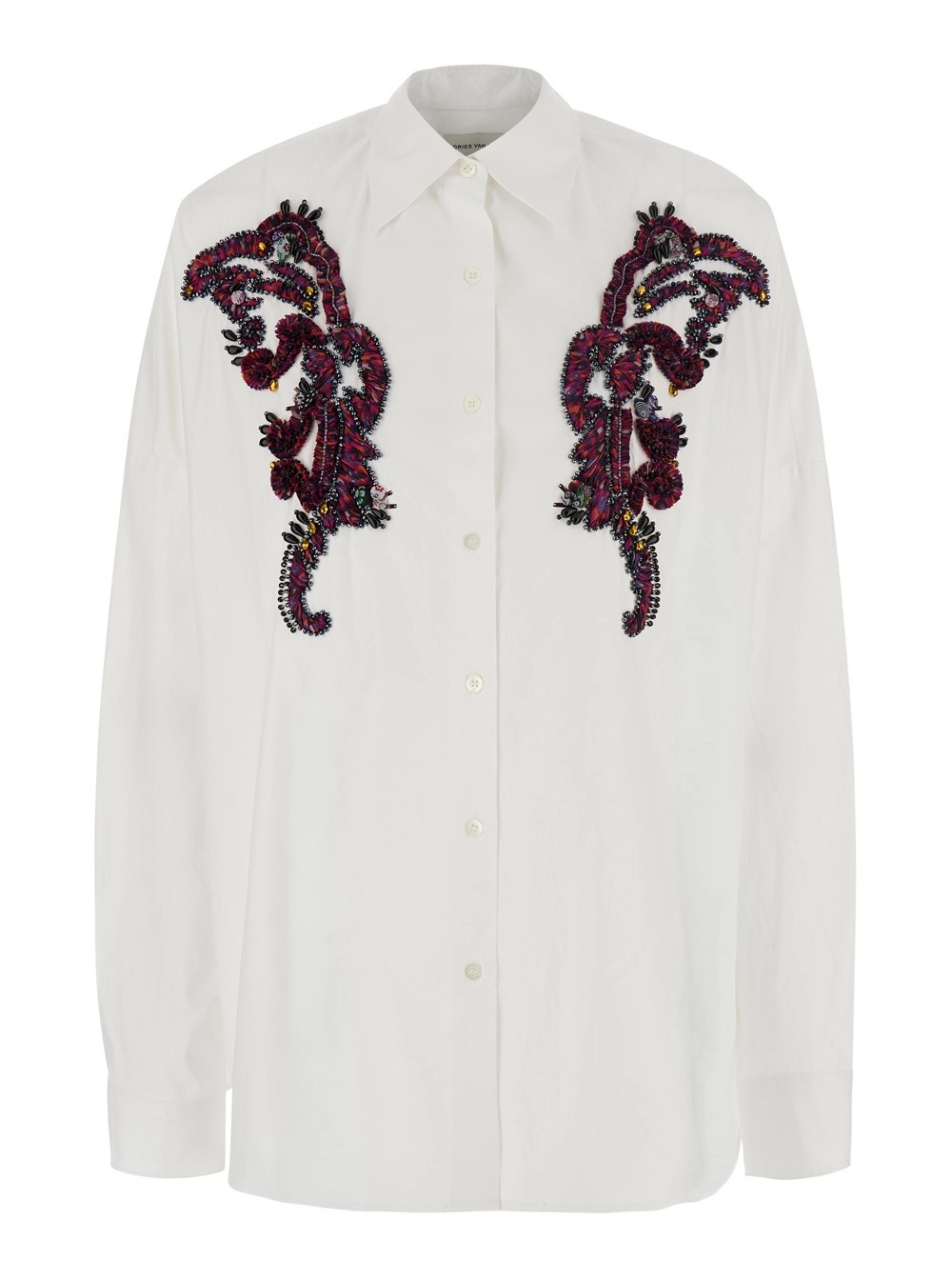 Dries Van Noten Camicia 'Kasia' con colletto classico e ricamo sul fronte in cotone bianca donna