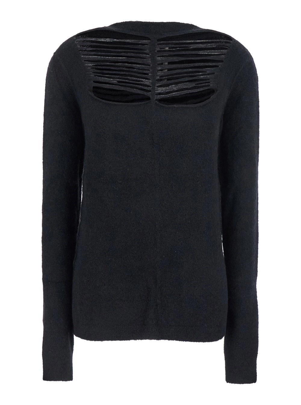 Rick Owens Maglione con Effetto Vissuto e Dettagli Cut Out sul Fronte in Misto Alpaca Nero Donna