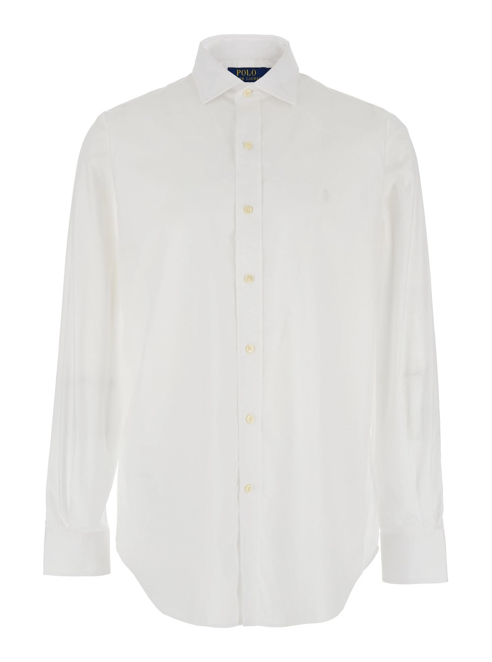 Polo Ralph Lauren Camicia 'Custom Fit' con Colletto a Punta e Ricamo Pony sul Fronte Tono su Tono in Cotone Bianca Uomo