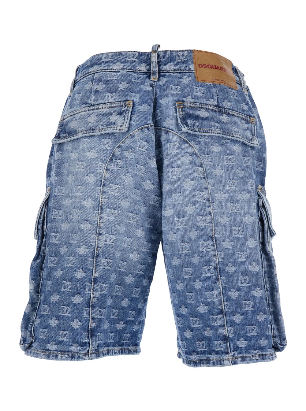 Dsquared2 Bermuda a cinque con logo monogram all-over e due tasche cargo in denim blu uomo, view 2