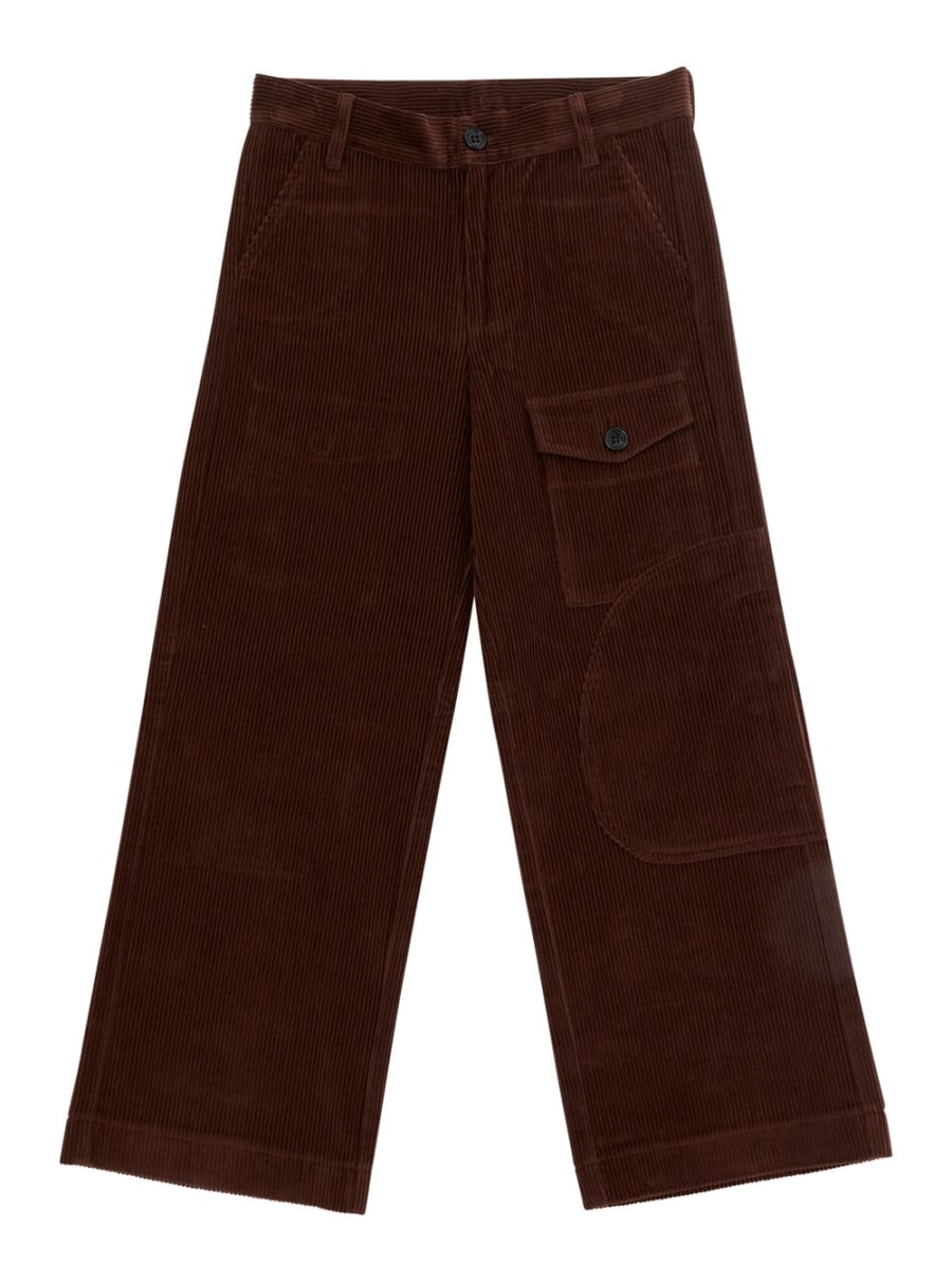 N°21 kids Pantaloni con tasca applicata sul fronte e patch logo sul retro in velluto a coste marroni bambino