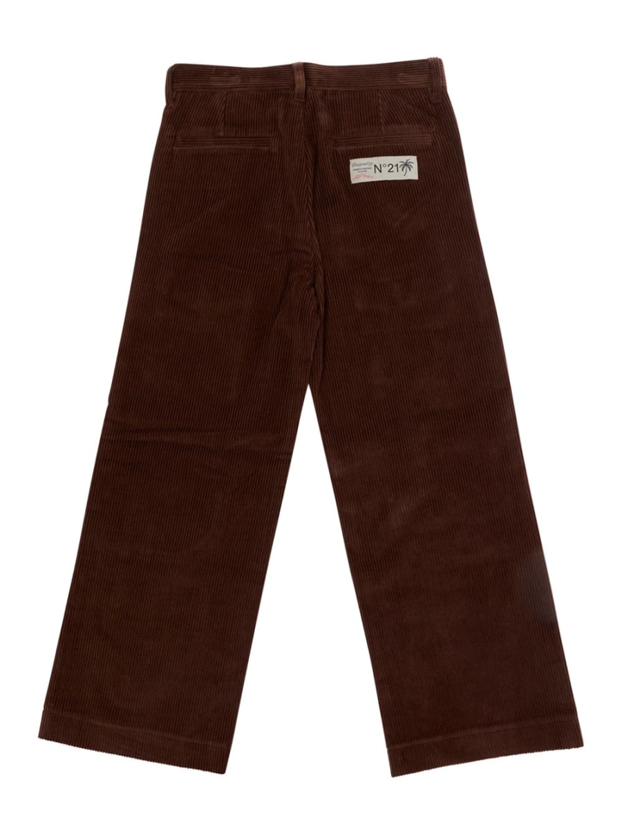 N°21 kids Pantaloni con tasca applicata sul fronte e patch logo sul retro in velluto a coste marroni bambino, view 2