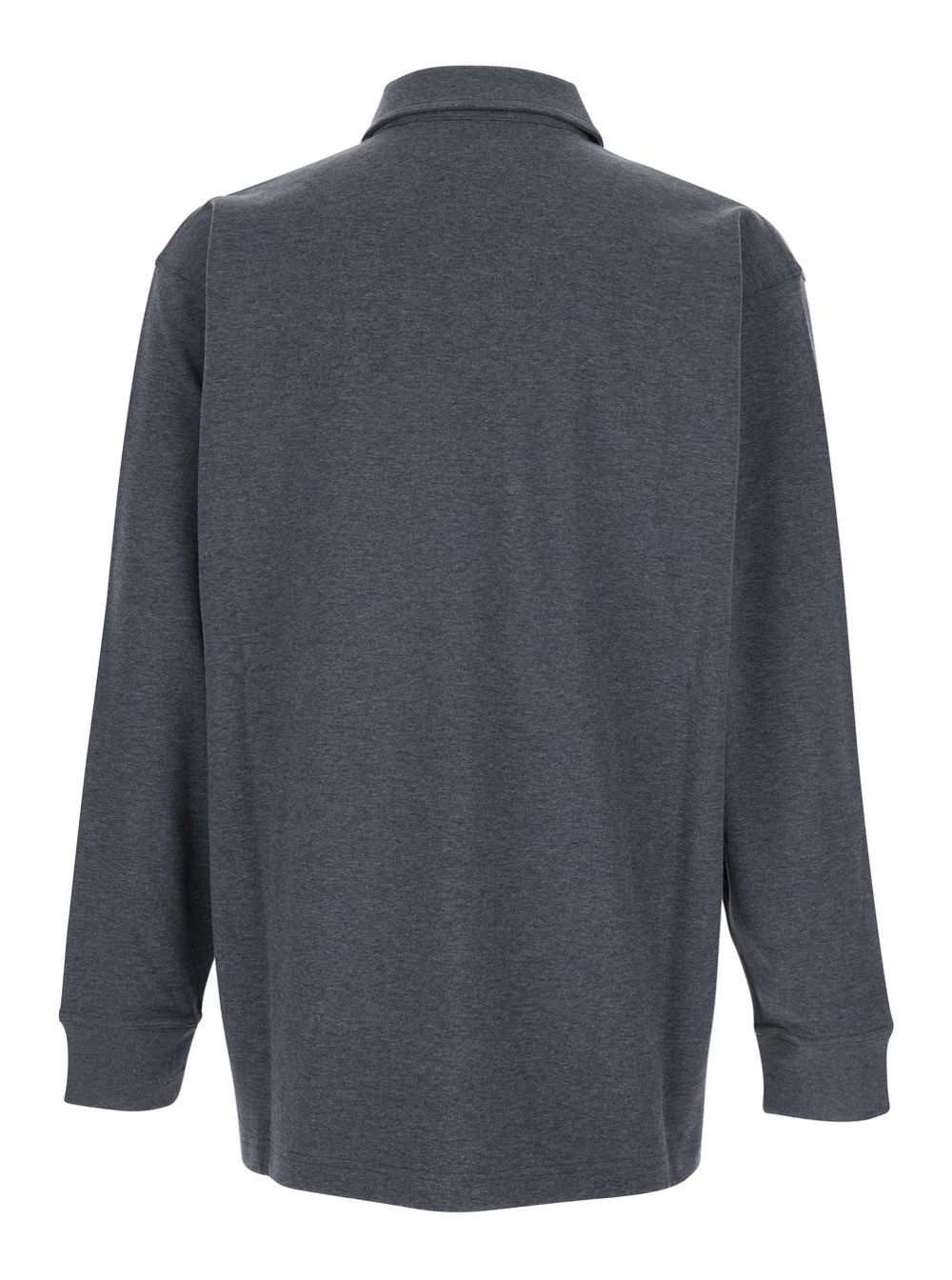 Bottega Veneta Polo a Maniche Lunghe con Tasca Applicata sul Fronte in Cotone Grigia Uomo, view 2