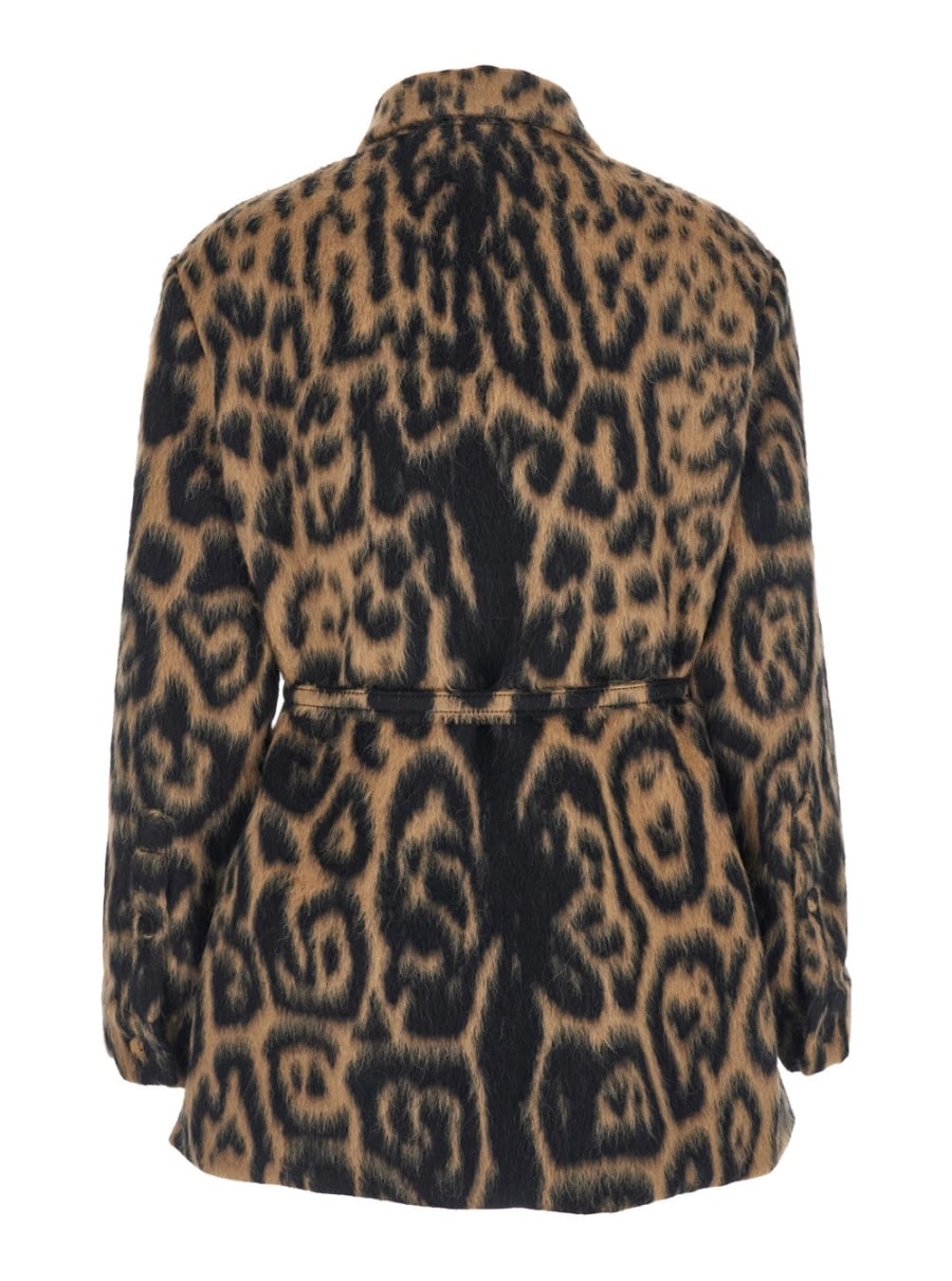 Fendi Giubbotto con Cintura con Fibbia FF sul Fronte e Motivo Animalier All-Over in Misto Lana Multicolor Donna, view 2