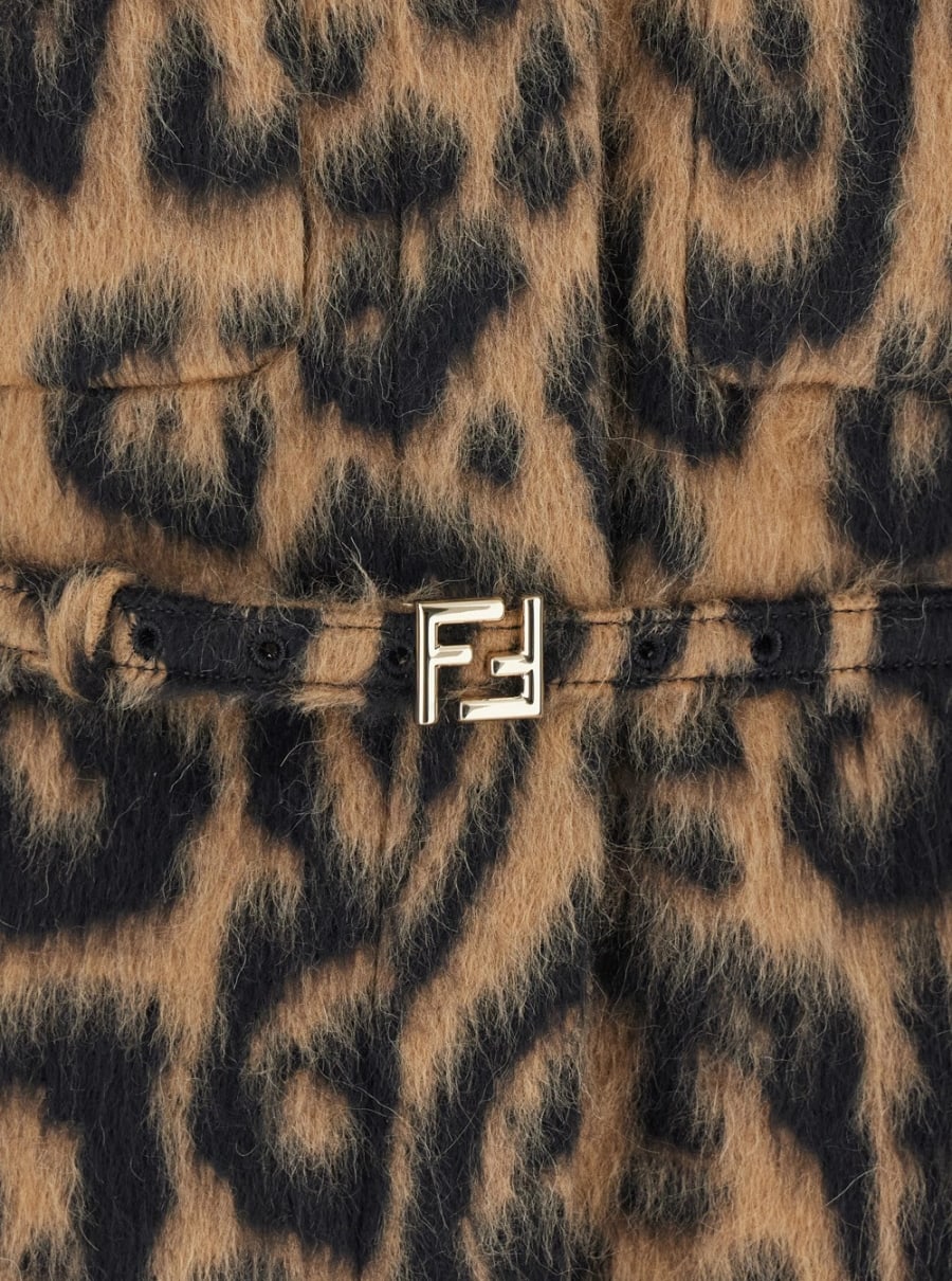 Fendi Giubbotto con Cintura con Fibbia FF sul Fronte e Motivo Animalier All-Over in Misto Lana Multicolor Donna, view 3
