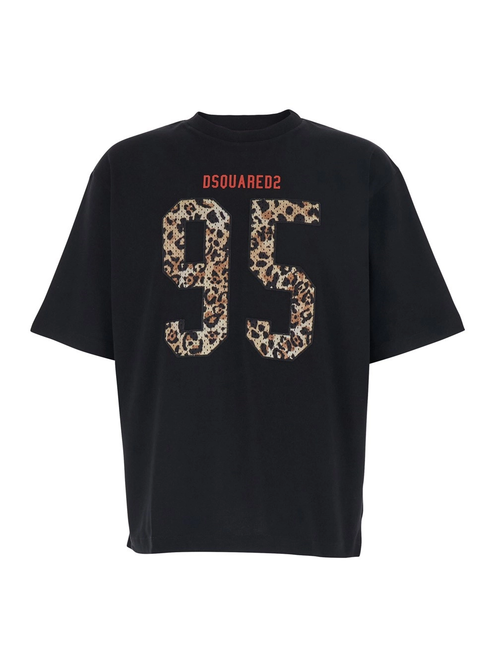 Dsquared2 T-Shirt con Maxi Logo sul Fronte in Cotone Nera Uomo