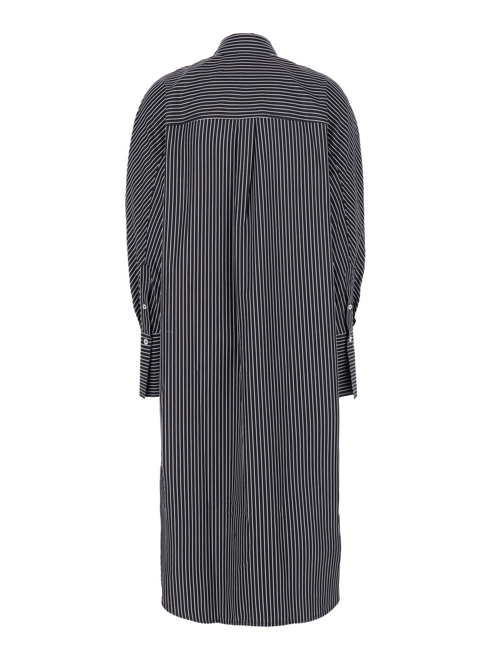 Toteme Abito con Colletto Classico e Motivo a Righe All-Over in Cotone Bianco e Nero Donna, view 2