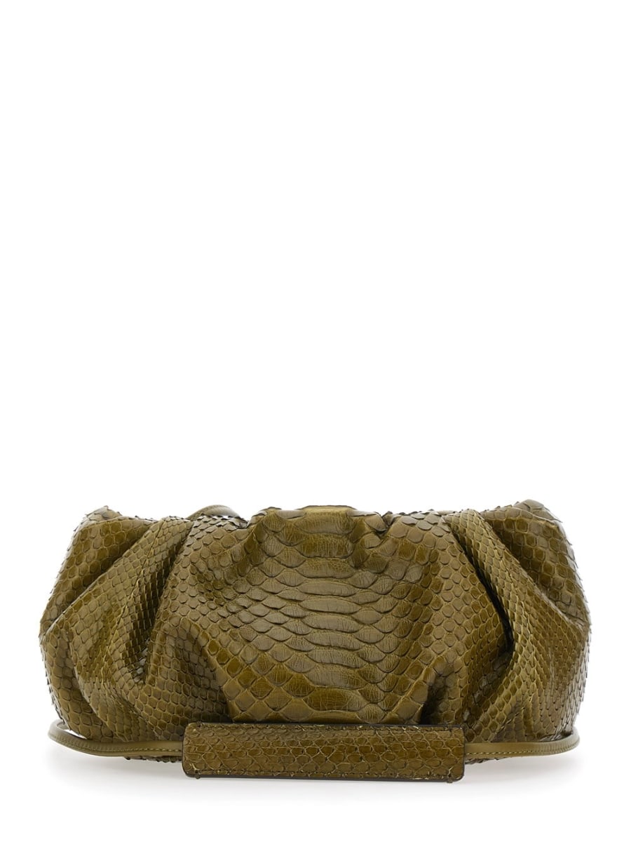 Biagini Clutch 'Pillow' con tracolla e chiusura con calamite in pelle verde donna, view 4