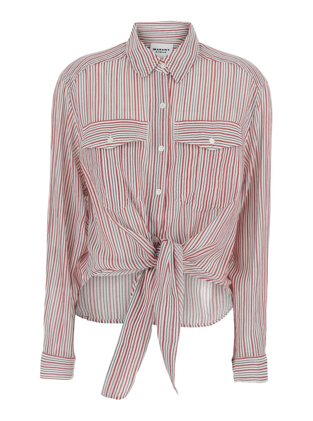 Marant etoile Camicia 'Nath' con Fiocco sul Fronte e Motivo a Righe All-Over in Cotone Rossa Donna