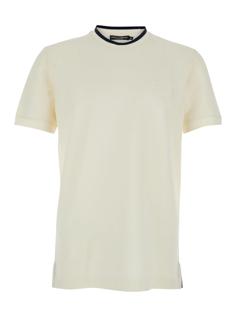 Dolce & Gabbana T-shirt Girocollo con logo sul fronte in tessuto tecnico bianca uomo