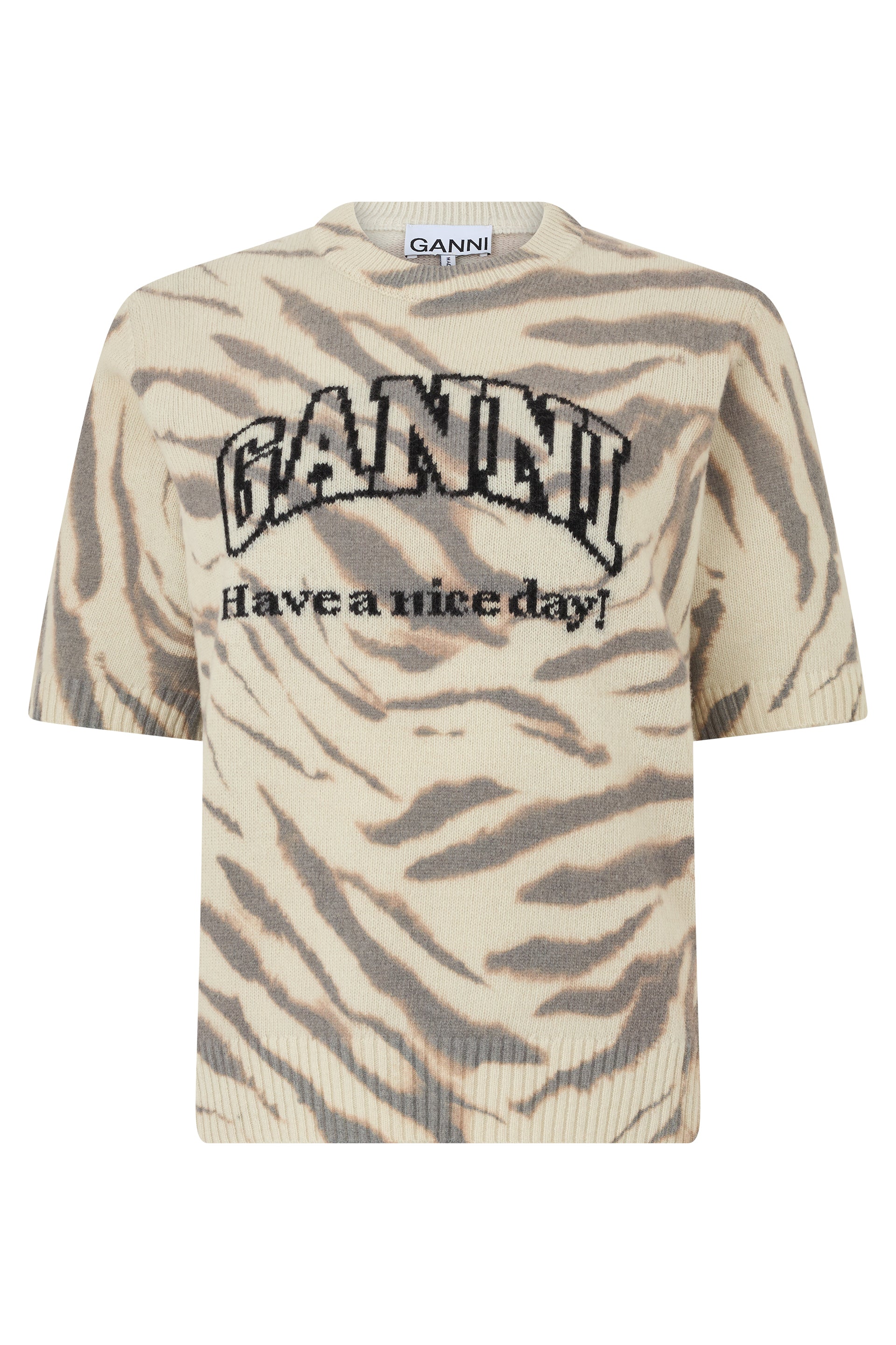 Ganni T-shirt in maglia di lana stampata