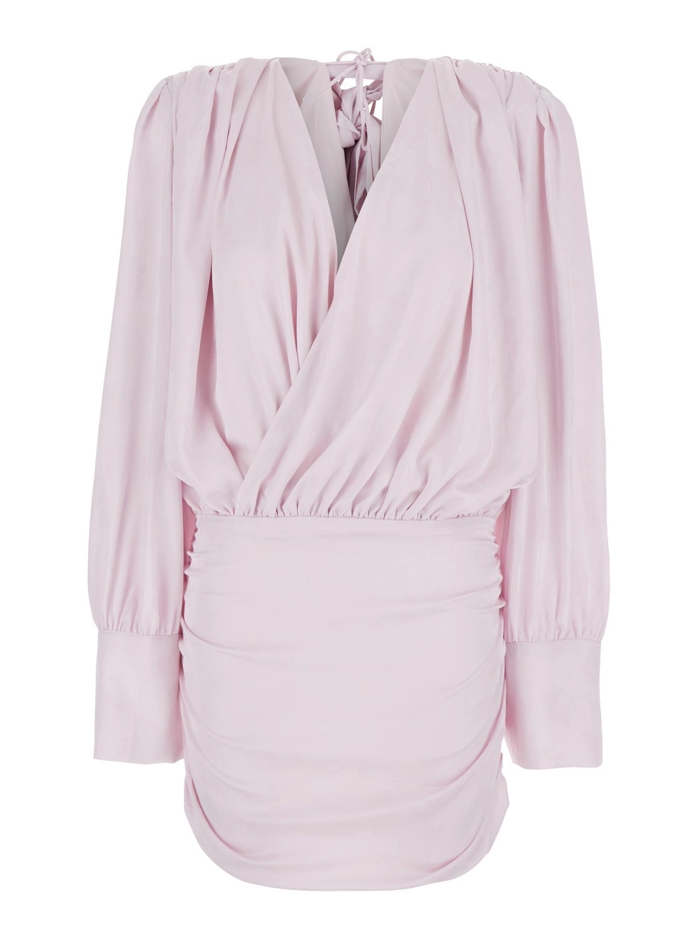 Rotate Abito con Profondo Scollo a V e Design con Drappeggi in Seta Rosa Donna