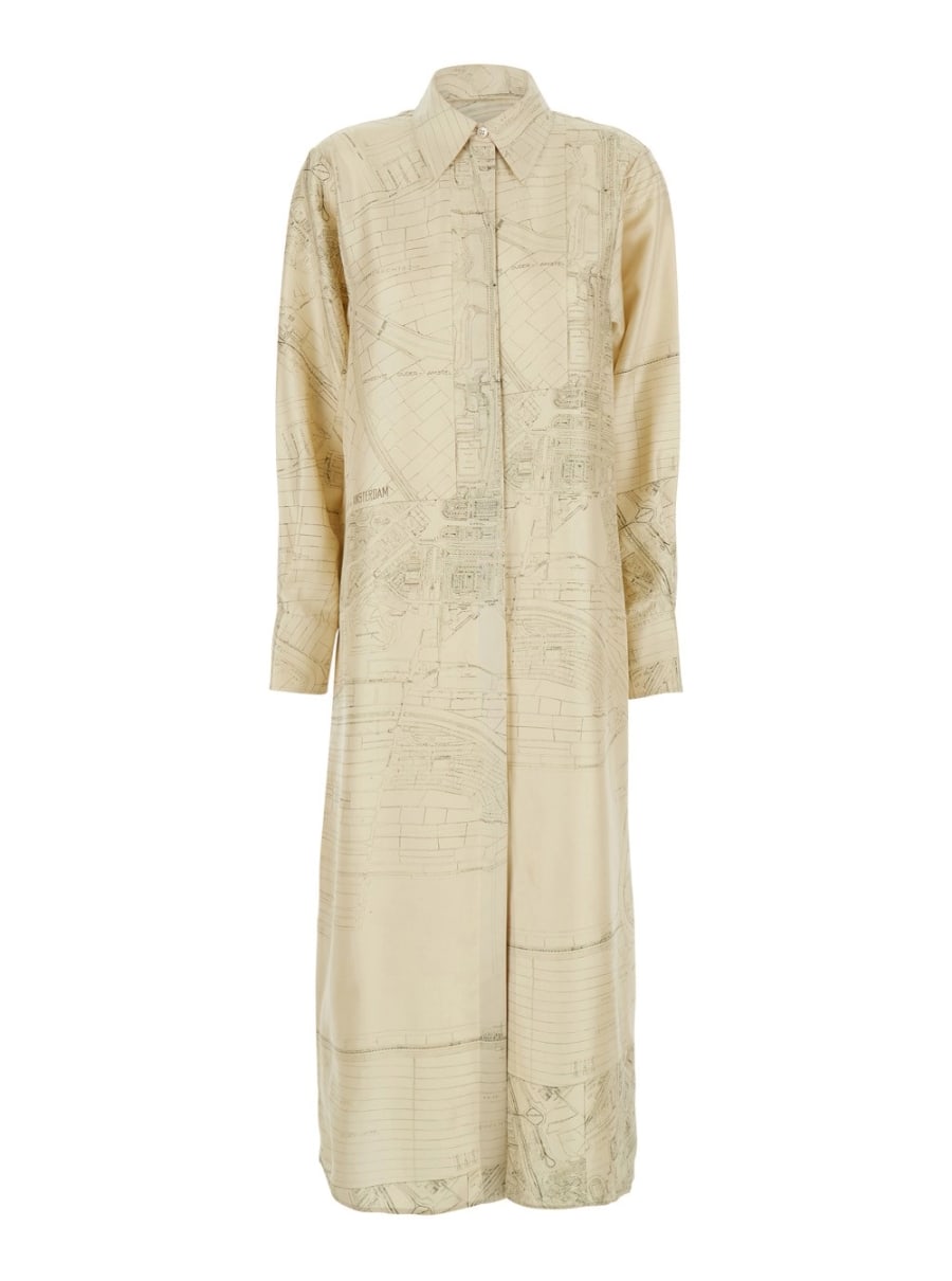 Rohe Abito con Cut-Out sul Retro e Stampa All-Over in Seta Bianco Donna