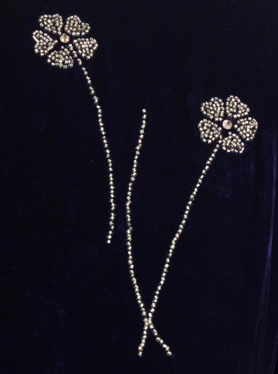 Forte_Forte Abito Lungo 'Fleurs D'Orient' girocollo con ricamo floreale all-over in velluto blu donna, view 3