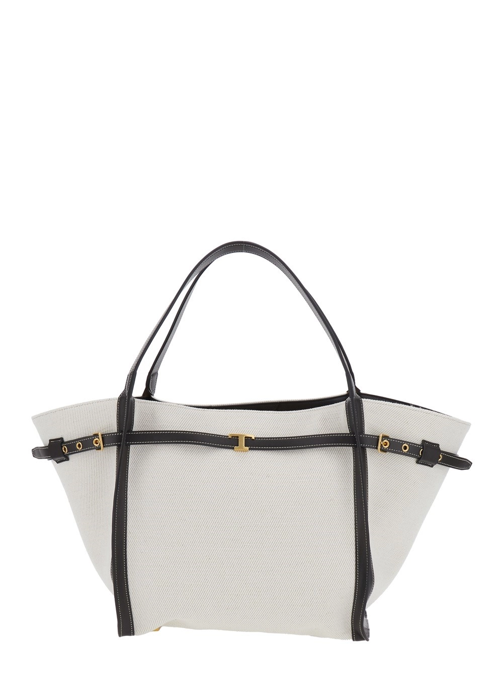 Tod's Borsa Shopping con Cinturino in Pelle sul Fronte in Misto Cotone Bianca Donna
